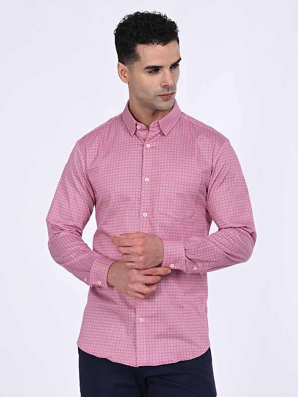 Indian Terrain Men's Regular Fit Full Sleeve All Over Print Pink Shirt